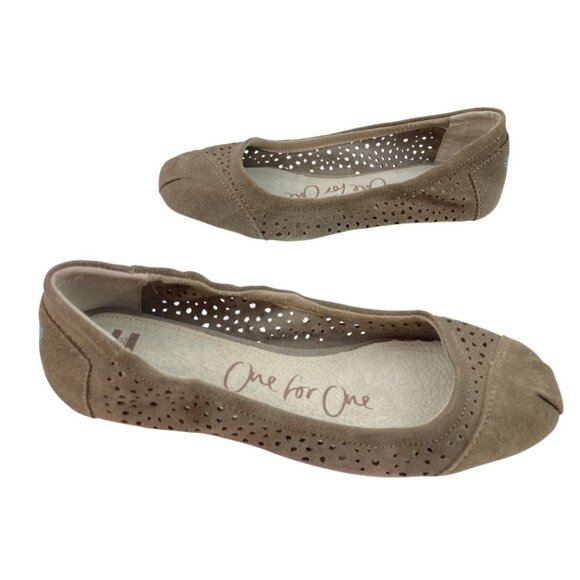 *New Toms Ballet Flats Womens Sz 7.5 Taupe Moroccan Cut Out Slip On Casual Shoes - Picture 3 of 11